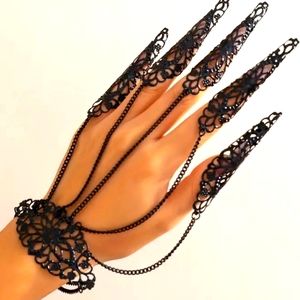 Goth lace adjustable finger nails & chain bracelets